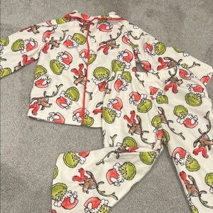 Festive Character Kids Pajama Set - Cream, Green, and Red
